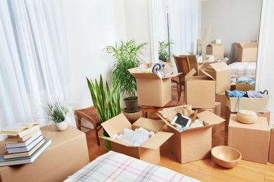 a pile of boxes awaiting removal